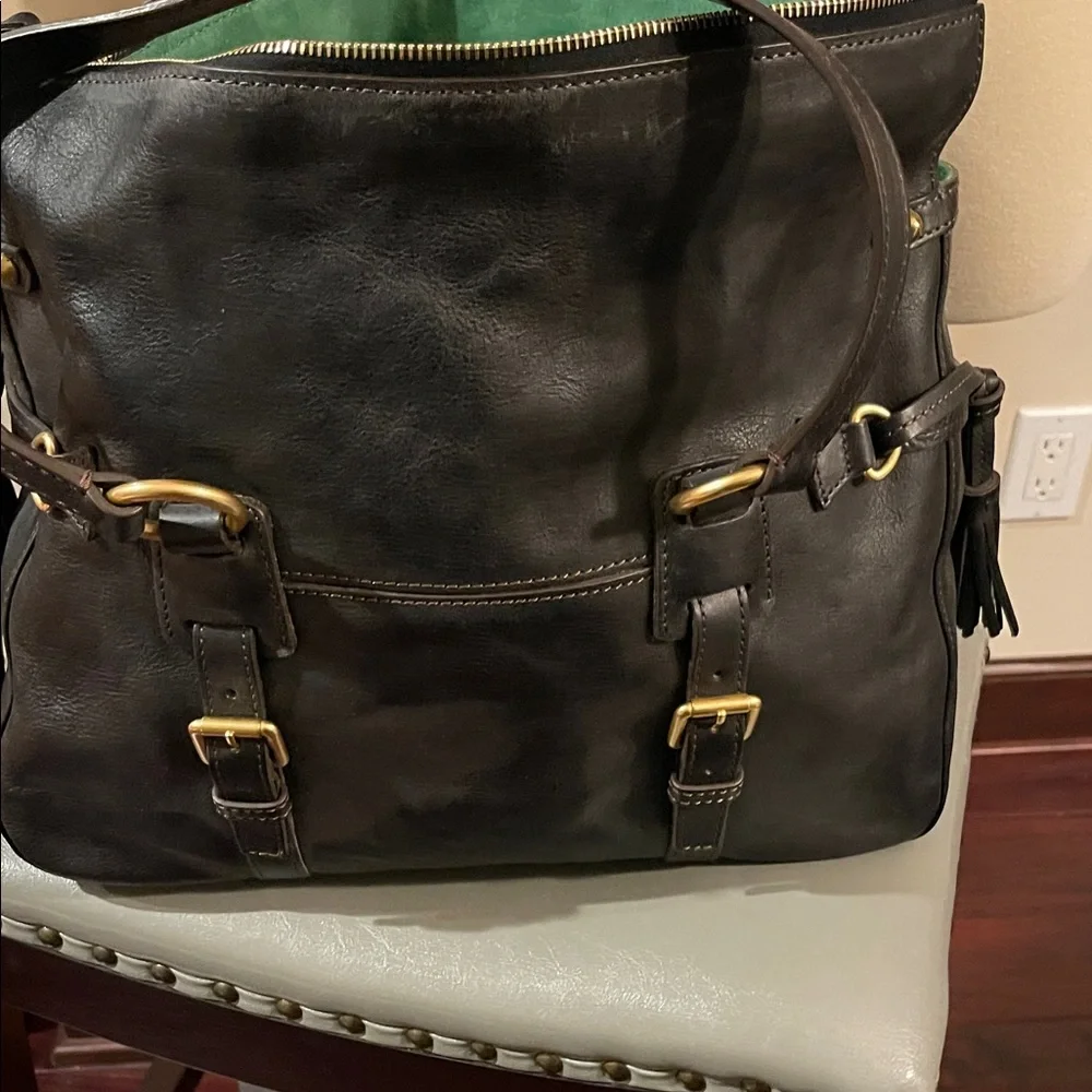 Dooney & Bourke Florentine Black Leather Shoulder Bag with Gold Accents - Picture 5 of 9